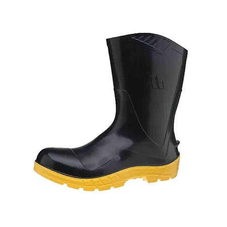 Bota De Pvc Tipo Galocha Preto Sola Amarela Marluvas Cano Médio