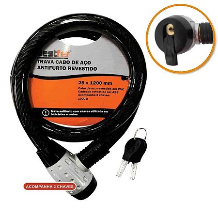 Trava Cabo De Aço Antifurto Para Moto Estepe 25x1200 Bestfer