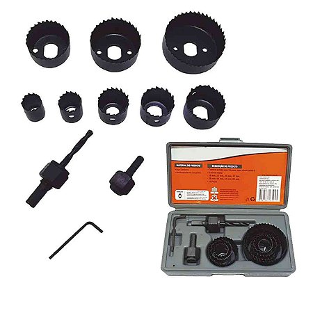 Kit Jogo Serra Copo 11 Peças Bestfer Maleta P/ Madeira Gesso