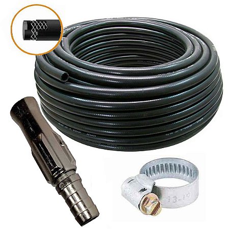 Kit Mangueira Jardim Reforçada 1/2 300 Psi Para Água 10 Metros Preta + Esguicho Metal ajustável