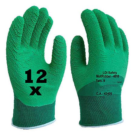 Kit 12 Luva De Segurança Emborrachada Corrugada Banho Latex