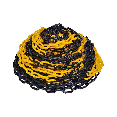 Corrente Plástica Sinalização Zebrada 8mm Amarelo e Preto 50 Metros
