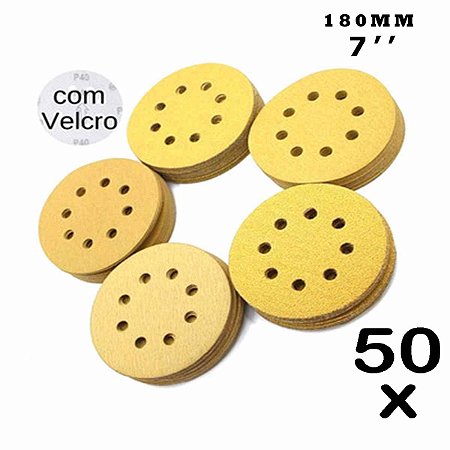 50 Disco De Lixa 7'' 180mm Alto Colantes Para Suporte Velcro