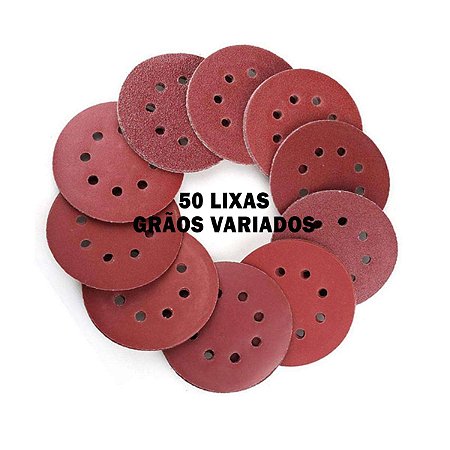 50 Discos De Lixa 125mm 5" Alto Colantes Grãos Variados