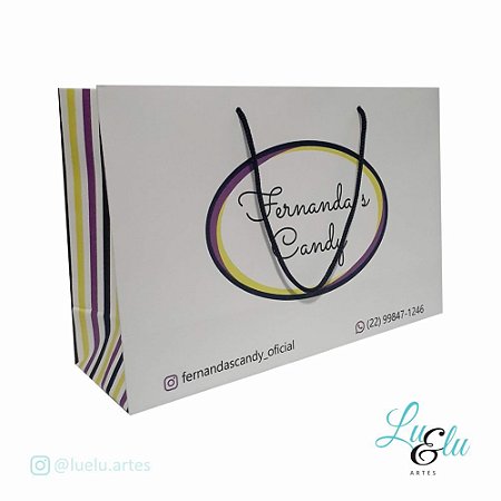 Sacola de Papel Personalizadas Branco  Alças Cordão de Nylon tamanho 18X30X08cm kit com 10 unidades