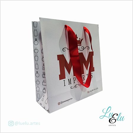 Sacola de Papel Personalizadas Branca Alças de Cetim Tamanho 22X20X08cm kit com 10 unidades