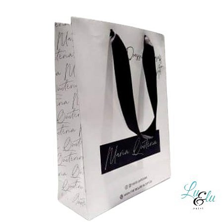 Sacola de Papel Personalizadas Branco Alças de Cetim tamanho 27X20X08cm kit com 10 unidades