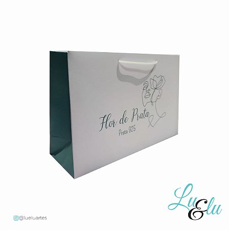 Sacola de Papel Personalizadas Branco Alças Cordão de Nylon tamanho 14X20X07cm kit com 10 unidades