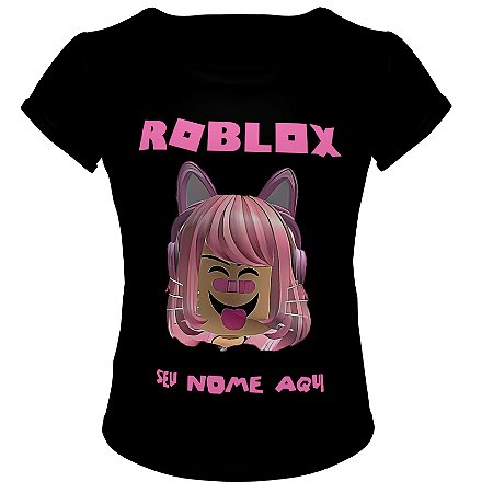 camiseta blusa preta infantil menina jogo roblox personalizada com seu nome