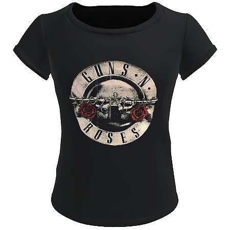 Camiseta blusa preta feminina bandas guns in roses