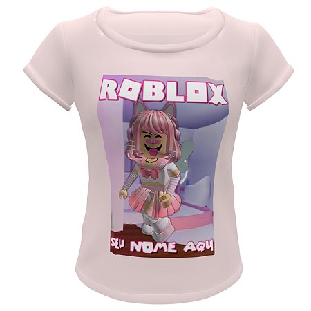 camiseta blusa preta infantil menina jogo roblox personalizada com seu nome