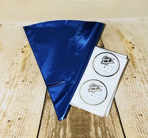 50 Embalagem Cone Truffado Azul + 50 Etiquetas Cone (Ms)