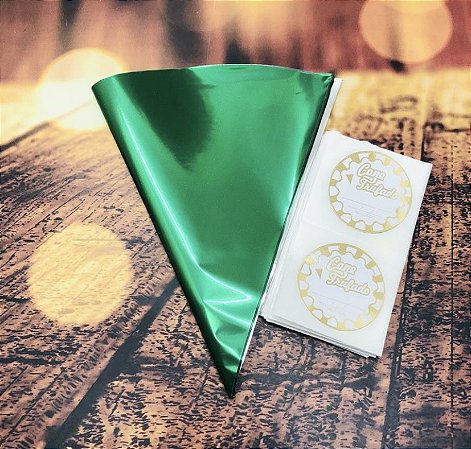 50 Embalagem Cone Truffado Verde + 50 Etiquetas Cone (Ms)