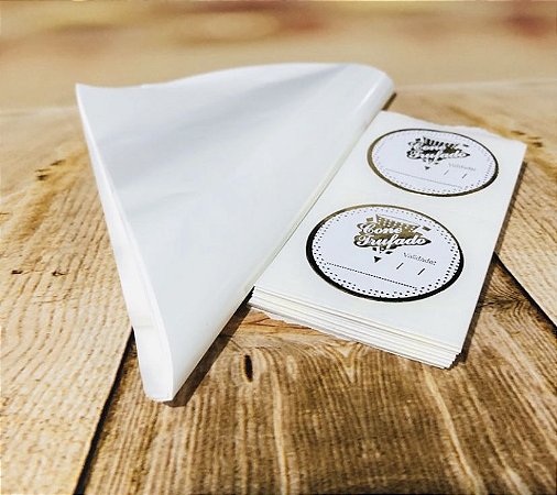 50 Embalagem Cone Truffado Branco + 50 Etiquetas Cone (Ms)