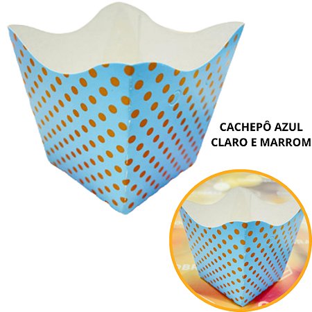 10 Cachepo Festa Poá Azul Claro/Marrom 9X9X7 cm Vaso Decoração 2.20 (Nc Toys Cachepo)