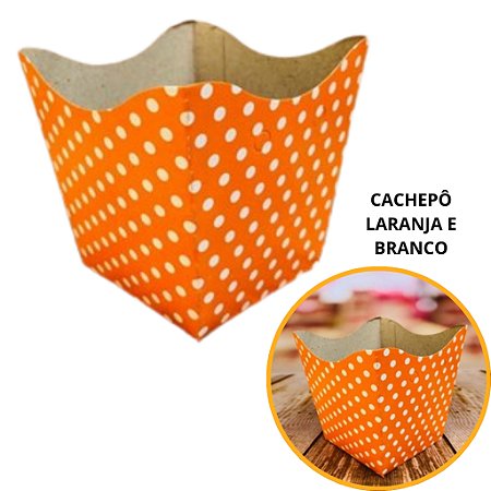 10 Cachepo Festa Poá Laranja/Branco 9X9X7 cm Vaso Decoração 2.28 (Nc Toys Cachepo)