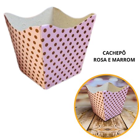 10 Cachepo Festa Poá Rosa/Marrom 9X9X7 cm Vaso Decoração 2.24 (Nc Toys Cachepo)