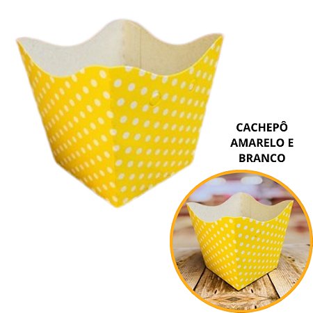 10 Cachepo Festa Poá Amarelo/Branco 9X9X7 cm Vaso Decoração 2.16 (Nc Toys Cachepo)