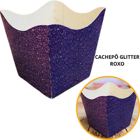 10 Cachepo Festa Imitação Glitter Roxo 9X9X7 cm Vaso Decoração 2.69 (Nc Toys Cachepo)