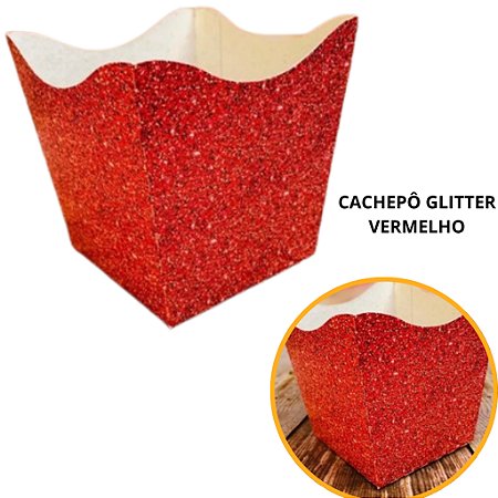 10 Cachepo Festa Imitação Glitter Vermelho 9X9X7 cm Vaso Decoração 2.68 (Nc Toys Cachepo)