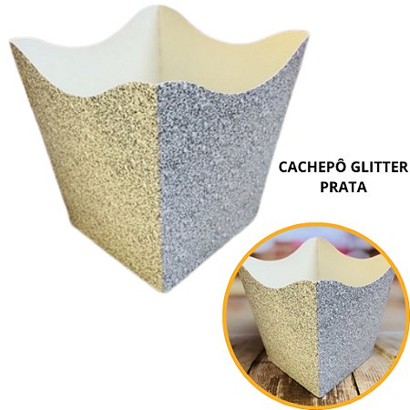 10 Cachepo Festa Imitação Glitter Prata 9X9X7 cm Vaso Decoração 2.65 (Nc Toys Cachepo)