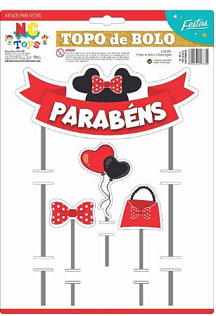 Topo De Bolo Parabéns Laço Vermelho   96.14   (Nc Toys)