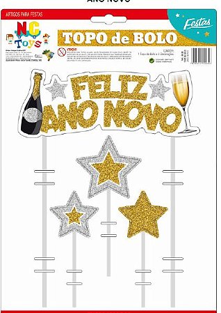 Topo De Bolo Feliz Ano Novo Reveillon 2023  96.24 (Nc Toys)