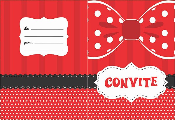 10 Convites Laço Vermelho 32.5  (Nc Toys Convites)