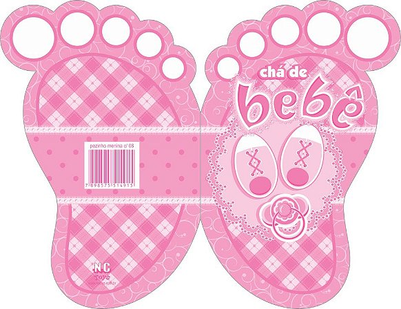 8 Convites Chá De Bebê Pezinho Menina Rosa 36.2  (Nc Toys Convites)