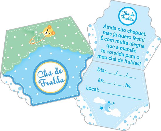 8 Convites Chá Fraldas Menino Azul 14.29 (Nc Toys Convites)