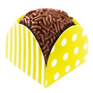 50 Forminhas Listras Poá Amarelo/Branco Para Doces 4 Pétalas 3,3X3,3X2,2 10.30 (Nc Toys Simples)