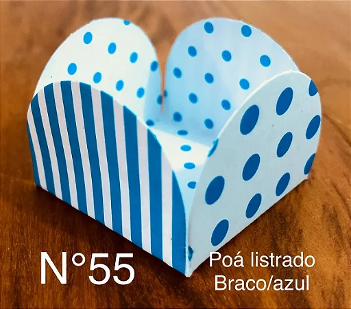 50 Forminhas Listras Poá Branco/Azul Para Doces 4 Pétalas 3,3X3,3X2,2 10.34 (Nc Toys Simples)