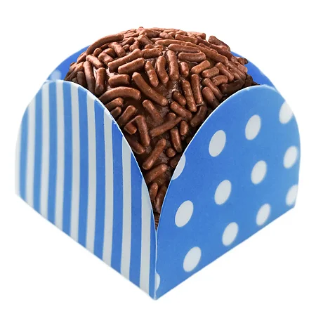 50 Forminhas Listras Poá Azul/Branco Para Doces 4 Pétalas 3,3X3,3X2,2 10.33 (Nc Toys Simples)