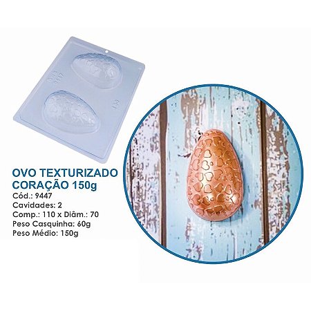 Forma Bwb Ovo Páscoa Texturizado Coração 150G 3 Partes C/ Silicone Cod-9447 (Bwb Especial)  (BWB PASCOA)
