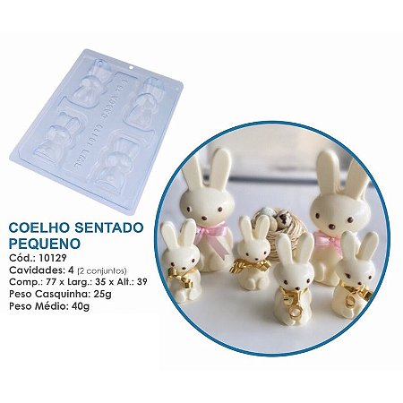 Forma Bwb Pácoa Coelho Sentado Pequeno 3 Partes C/ Silicone 40G Cod-10129 (Bwb Especial)  (BWB PASCOA)
