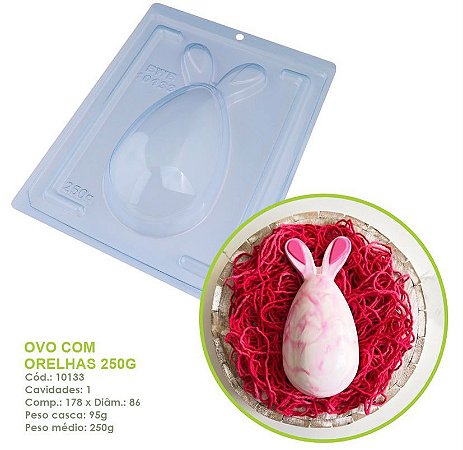 Forma Bwb Ovo Com Orelhas 250 G Páscoa 3 Partes C/ Silicone Cod-10133 (Bwb Especial)  (BWB PASCOA)