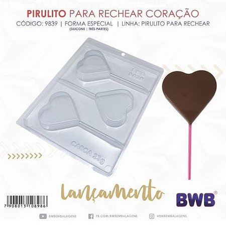 Forma Bwb Pirulito Para Rechear Coração 3 Partes C/ Silicone 70G Cod-9839 (Bwb Especial)