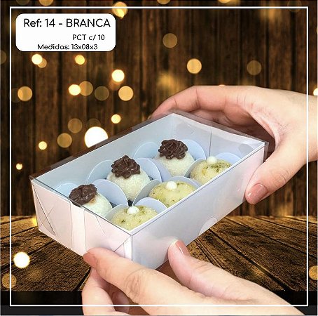 10 Caixas 6 Doces Branca Com Tampa Acetato Retangular 13X8X3.5 (Yin) P0054 ID4649