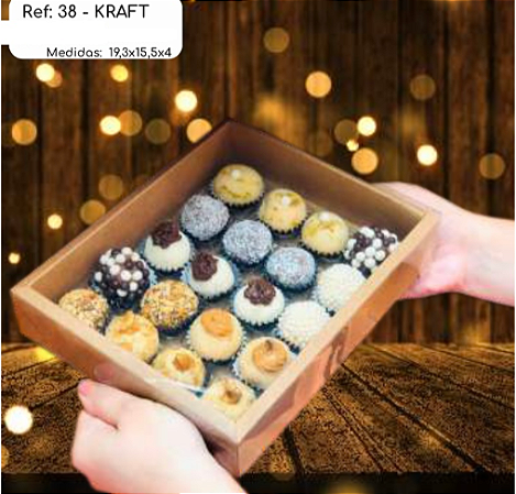 5 Caixa P/ 20 Doces Kraft Moldura Retangular 19,3X15,5X4 (Yin) P0353 ID4646