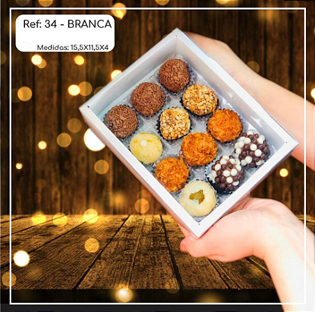 5 Caixas 12 Doces Branca Moldura Retangular 15,5X11,5X4 Tampa Acetato (Yin) P0348 ID4633