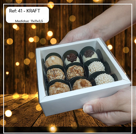 5 Caixa 9 Doces Branca Moldura Quadrado 11X11X3.5 (Yin)  P0369 ID4631