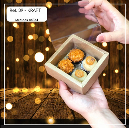 5 Caixa 4 Doces Kraft Moldura Quadrado 8X8X4 (Yin)  P0354 ID4638