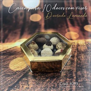 10 Caixas Diamante Sextavada P/ 10 Doces Presente C/Visor Ouro Laminada 14X4 Kb9 (Kb)