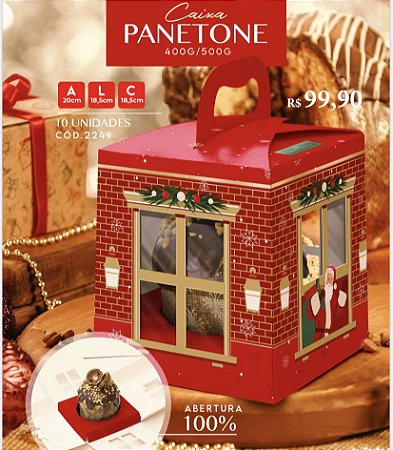 10 Caixa Para Panetone 500g Com Visor Linha Sweet Home 20X18,5X18,5  (Natal Jango)