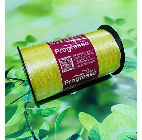Fita de Cetim Amarelo Bebê 100 Metros 7Mm - Cód-1389