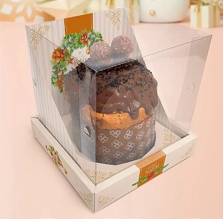 10 Caixa Panetone 400/500G Tampa De Acetato Harmonia 2737 (Jango Natal OUTLET)