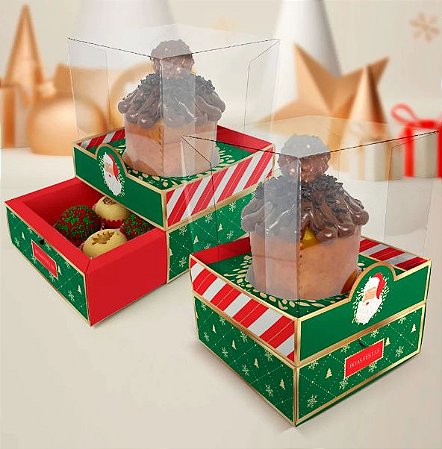 10 Caixa Mini Panetone100G Com Gaveta E 4 Doces Bondade 2818 (Natal Jango 2022)