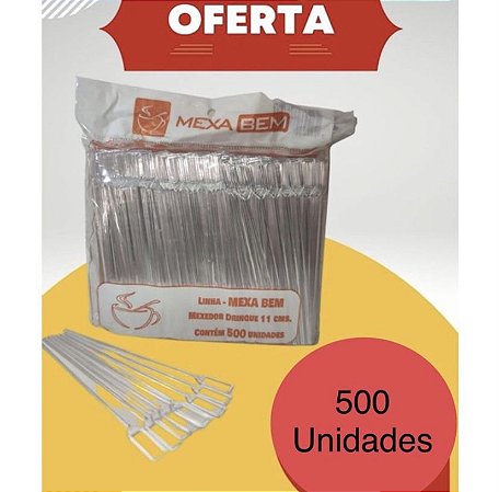 500 Mexedor Para Drink Biodegradável Tipo Remo Grande Com 11 Cm Mexa Bem