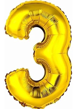 Balão Número 3 Gigante 80 cm Dourado Ouro Laminado (RT)