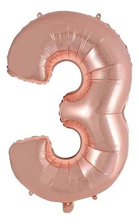 Balão Número 3 Gigante 80 cm Rose Gold Laminado (RT)